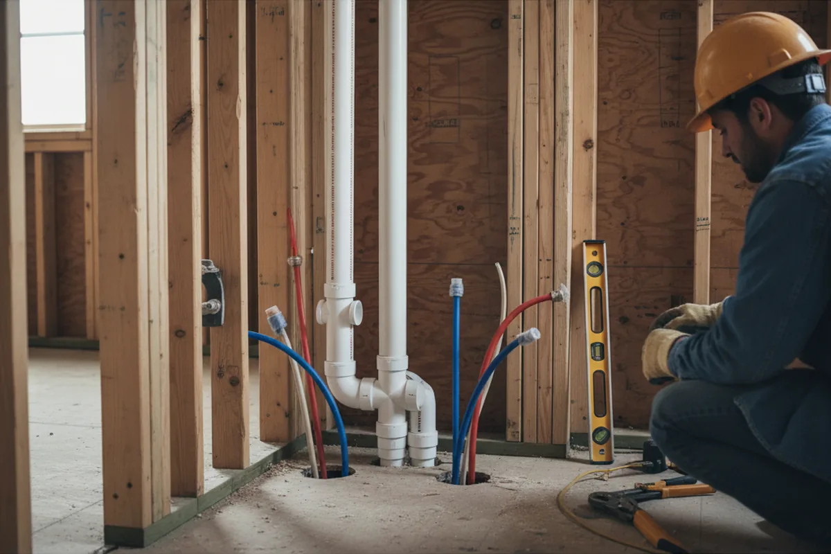 Drain and supply rough-in during Sump Pump Repair in Swanville
